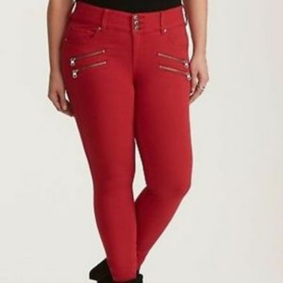 red jeggings plus size